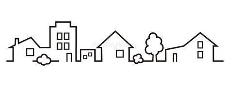 Silhouette of town. Roofs, houses and tree. Black vector icon vector illustration House Doodle, House Silhouette, Dog Hotel, Skyline Silhouette, Creation Art, House Sketch, Silhouette Illustration, Skull Drawing, House Vector