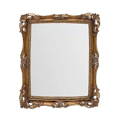 Square Vanity Mirror, Gold Mirror Vintage, Vintage Mirror Frame, Tray For Perfume, Dresser Countertop, Vintage Square Frame, Shield Mirror, Vintage Style Mirror, Vintage Gold Mirror