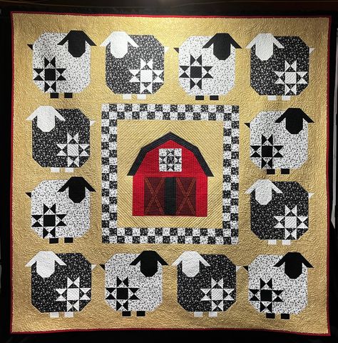 Animal Quilt Block Patterns, Donkey Quilt, Farm Animals Quilt, Wooden Barn Quilts, Sheep Quilt, Animal Quilt Blocks, Farm Quilts, Sheep Barn, Farm Animal Quilt