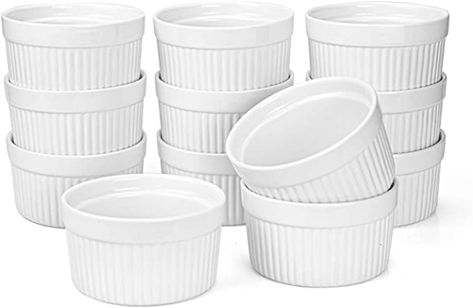 Amazon.com: Foraineam Set of 12 Pcs 6 oz Porcelain Souffle Dishes, White Ramekins Bakeware Set Dessert Custard Baking Cups for Baking, Cooking, Serving and More: Kitchen & Dining Dessert Custard, Ramekin Dessert, Kitchen Wishlist, Custard Cup, Crustless Pumpkin Pie, Souffle Dish, Chocolate Lava, Chocolate Lava Cake, Lava Cakes