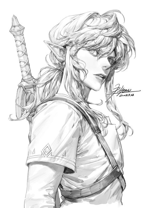 ArtStation - Line Drawing, pilyeon . Zelda Art, 캐릭터 드로잉, Character Sketches, Arte Sketchbook, Kpop Fanart, A Drawing, Art Paint, Art Reference Poses, Character Drawing