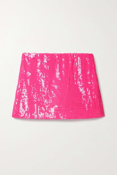 Bright pink Rubi sequined chiffon mini skirt | ALICE + OLIVIA | NET-A-PORTER Pink Sequin Skirt, Chiffon Mini Skirt, Rich Outfits, Hot Pink Skirt, Olivia Pink, Sparkly Skirt, Designer Skirt, Printed Blouses, Balloon Skirt