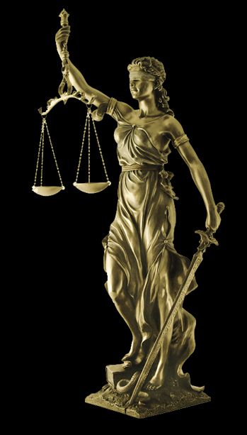 Lady Justice, a goddess symbolising justice who bears a sword – symbolising the coercive power of a tribunal –, scales – representing an objective standard by which competing claims are weighed – and a blindfold indicating that justice should be impartial and meted out objectively, without fear or favor and regardless of money, wealth, power or identity.[1] Justice Statue, Law School Inspiration, Ancient Greek Philosophers, Scales Of Justice, Lady Justice, Law And Justice, Legal System, Common Law, Facts For Kids