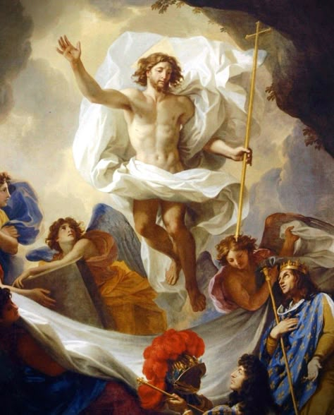 Charles LeBrun, St. Louis Presenting Louis XIV to the Risen Christ Risen Christ, Crucifixion Of Jesus, Christ Is Risen, Rennaissance Art, Jesus Christ Art, Catholic Images, Bible Pictures, Christ The King, Pictures Of Jesus Christ