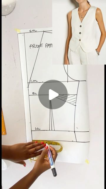 Waist Coat Pattern Drafting, Two Piece Pattern Sewing, How To Sew A Waistcoat, Waistcoat Pattern Sewing, Waist Coat Pattern, Vest Pattern Sewing, Waistcoat Pattern, Pattern Drafting Tutorials, Hand Pattern