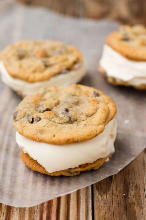 our secrets for making the best ice cream sandwiches ohsweetbasil.com Ice Cream Cookie Sandwich Recipe, Cookie Ice Cream Sandwiches, Vanilla Ice Cream Sandwich, Crispy Chocolate Chip Cookies, Milk Chocolate Chip Cookies, Ice Cream Sandwiches Recipe, Cookie Ice Cream, Ice Cream Sandwich Cake, Oh Sweet Basil