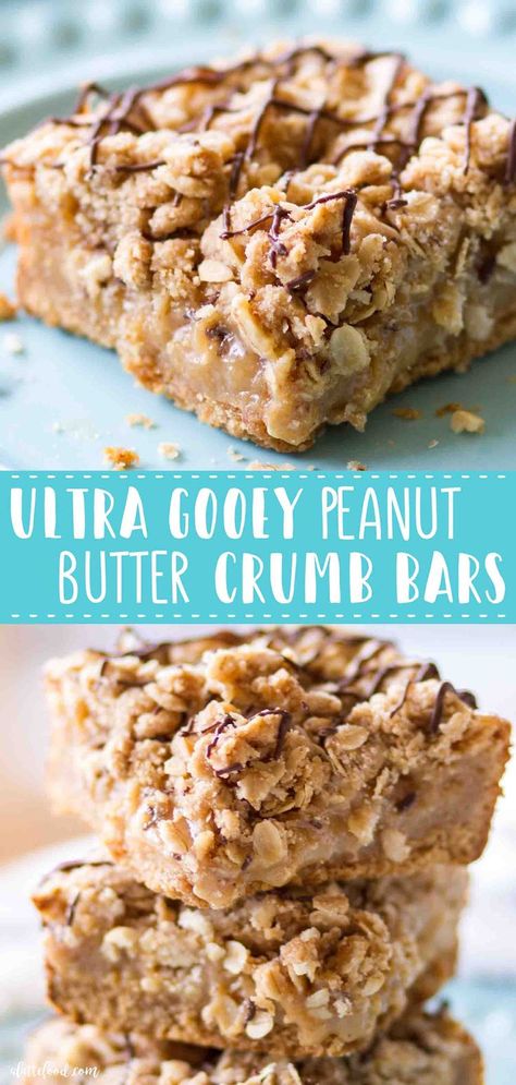 These homemade Gooey Peanut Butter Crumb Bars are a peanut butter lovers dream! These peanut butter bars begin with a honey graham cracker crust, have a creamy (and gooey) peanut butter filling (with sweetened condensed milk), and are topped with an oatmeal crumb topping! This simple gooey peanut butter crumb bars recipe makes a perfect dessert, after school snack, and when drizzled with chocolate, the best midnight snack. #peanutbutter #chocolate #recipe #bars #dessert Condensed Milk Peanut Butter Cookies, Peanut Butter Graham Cracker Crust, Oatmeal With Sweetened Condensed Milk, Graham Crumb Desserts, Peanut Butter Crumb Cake, Graham Cracker Sweetened Condensed Milk, Peanut Butter Sweetened Condensed Milk, Gooey Oatmeal Bars, Graham Crumbs Recipes