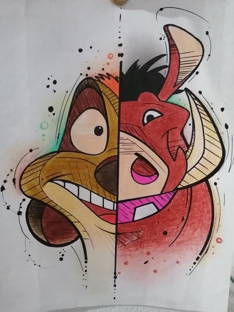 Timon And Pumba Drawing, Timon And Pumba Tattoos, Timon Drawing, Timon And Pumba, Disney Character Drawings, Disney Drawings Sketches, Disney Paintings, Cute Disney Drawings, Disney Art Drawings