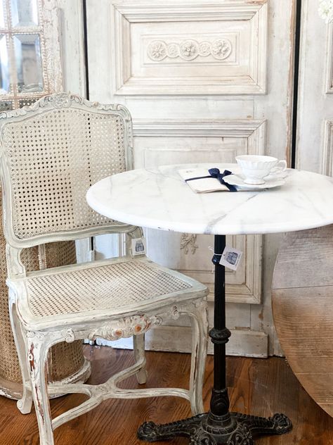 Antique Bistro Table, Marble Top Bistro Table, Vintage Bistro Table, French Blue Chairs, French Bistro Table, Marble Bistro Table, Bistro Tables, Bistro Style, Cafe Table