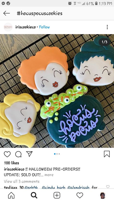 Hocus Pocus Sugar Cookies, Hocus Pocus Cookies Decorated, Hocus Pocus Cookies, Cookie Halloween, Galletas Halloween, Halloween Sugar Cookies Decorated, Royal Cookies, Hocus Pocus Party, Cookie Decorations