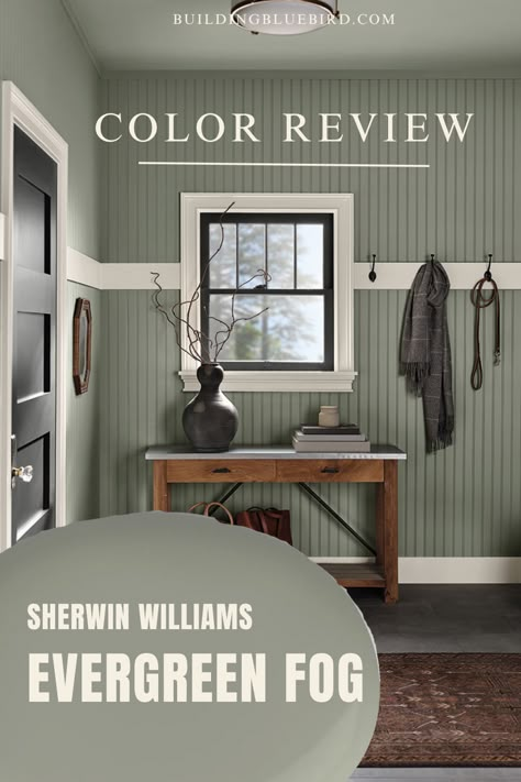 Evergreen Fog by Sherwin Williams | Color Review Evergreen Fog Powder Bath, Evergreen Fog Sherwin Williams Kitchen Walls, Colors That Go With Evergreen Fog Sherwin Williams, Woody Rosemary Sherwin Williams Paint, Sherwood Williams Evergreen Fog, Evergreen Fog Ceiling, Farm To Table Paint Color, Farmhouse Green Walls, Evergreen Fog Color Palette Kitchen