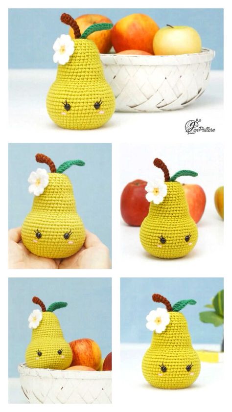 Pear Crochet, Amigurumi Avocado, Crochet Pear, Amigurumi Fruit, Amigurumi Crochet Free Pattern, Loom Crochet, Pattern Fruit, Free Amigurumi Crochet Patterns, Crochet Fruit