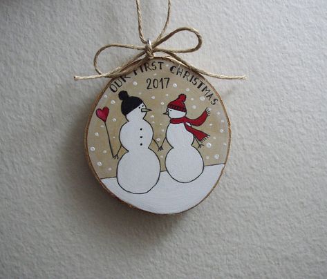 Couple Ornaments Diy, First Christmas Engaged, Our First Christmas Ornament, Special Christmas Gift, Hometown Pride, Painted Christmas Ornaments, Our First Christmas, Wood Christmas Ornaments, Baby First Christmas Ornament