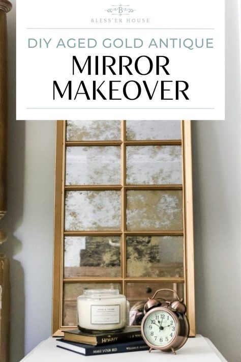 These beautiful gold antique mirrors were originally $16 white plastic mirrors, see how I did it! Refinish Mirror Frame Ideas, Paint Mirror Gold, How To Antique A Mirror, Mirror Update Diy, Gold Antique Mirror, Mirror Redo, Antique Glass Mirror, Antique Mirror Diy, Easy Home Upgrades