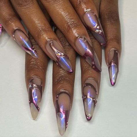 chelle da nail artist (@shynebychelle) • Instagram photos and videos Vampire Nails Gothic, Chrome Y2k, Nails Gothic, Vampire Nails, Nails Grunge, Purple Chrome, Purple Y2k, Aura Nails, Red Chrome