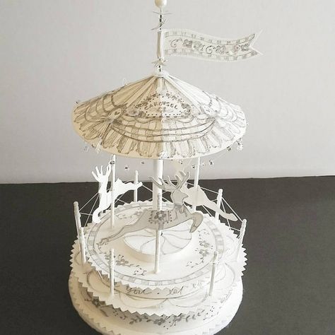 Spinning Paper Carousel with Reindeer by Cafe Paperie Paper Carousel, Bridgerton Theme, Whimsical Crafts, Carousel Art, Christmas Extravaganza, Paper 3d, Recycled Books, Paper Pencil, Paper Bouquet