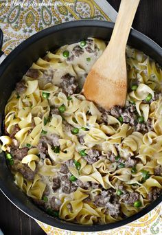 One-Pot Ground Beef Stroganoff is loaded with seasoned hamburger meat, egg noodles and peas in a creamy sauce. Make this easy dinner in just 30 minutes! Hamburger Helper Beef Stroganoff, Creamy Noodles, Ground Beef Stroganoff, Easy Main Dishes, One Pot Dinners, Easy Budget, Dinner Recipes For Family, Hamburger Meat Recipes, Homemade Hamburgers