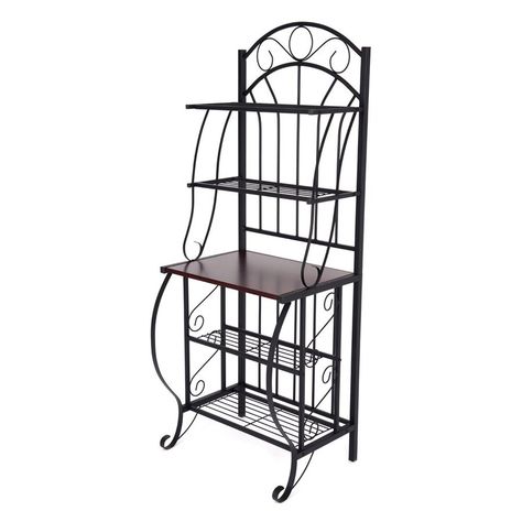 Boraam Industries Valencia Black Rectangular Bakers Rack Bookcase Kitchen, Baker's Rack, Slatted Shelves, Bakers Rack, Metal Rack, Entryway Storage, Steel Shelf, Wood Shelf, Kitchen Rack