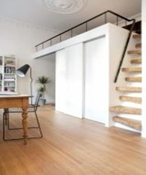 fine Amazing Loft Stairs For Tiny House Ideas https://matchness.com/2018/03/07/amazing-loft-stairs-tiny-house-ideas/ Tiny Loft Apartment, Bedroom Loft Ideas, Mezzanine Design, Apartemen Studio, Loft Apartment Decorating, Tiny Loft, Loft Stairs, Tiny Apartments, Loft Room