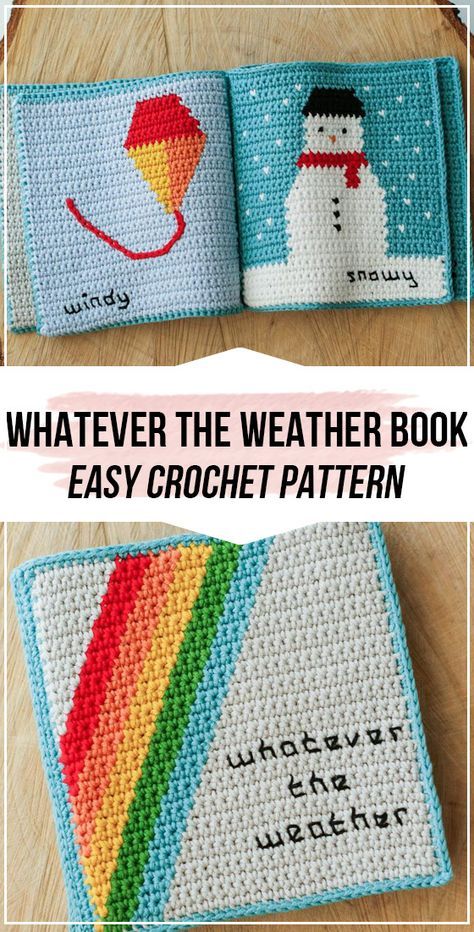 Crochet Books Pattern, Crochet Book Pattern Free, Crochet Baby Book Free Pattern, Crochet Sensory Book, Crochet Book Blanket, Crochet Quiet Book Patterns Free, Crochet Baby Book, Crochet Quiet Book, Weather Book