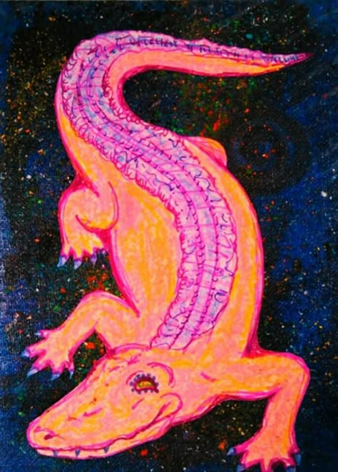 I had a dream a long time ago and the most vivid thing I remember is a bright pink alligator with rhinestone encrusted scales dragging it's belly across the floor. https://www.facebook.com/HallucinogeniusVMJP https://twitter.com/shelly_love13 hallucinogeniusvmjp.tumblr.com https://instagram.com/hallucinogeniusvmjp/ http://hallucinogeniusvmjp.deviantart.com/ #psychedelic #art #mushroom #shroom #trippy #artwork #original #hallucinogenius #crocodile #alligator #surreal #dream #dreamscape #dreamy Trippy Animal Art, Alligator Art, Surreal Dream, Alligators Art, Pink Alligator, Vivid Dream, Art Mushroom, Trippy Artwork, I Had A Dream