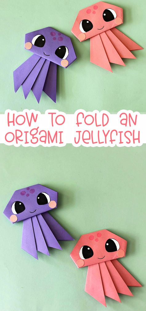 Easy Origami Jellyfish Tutorial Paper Stuffed Animals, Easy Origami With Rectangle Paper, Under The Sea Origami, Folding Paper Techniques, Diy Creative Crafts Paper, Easy Paper Arts And Crafts, 3rd Grade Craft Ideas, Craft For 2nd Graders, Elementary Craft Ideas