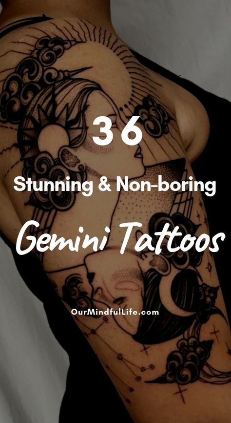 Gemini Hip Tattoo, Gemini Witch Tattoo, Gemini Sleeve Tattoo For Men, Watercolor Gemini Tattoo, Spiritual Gemini Tattoo, Gemini Spirit Animal Tattoo, Gemini Shoulder Tattoos For Women, Gemini Sign Tattoo Men, Gemini Tattoo For Men Zodiac Design