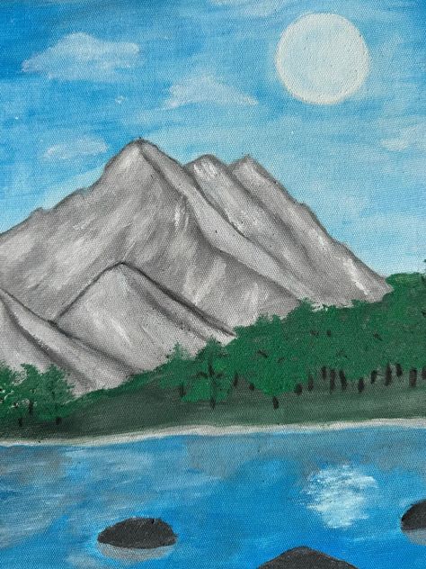 Painting With Watercolors, Drawing On Canvas, Drawing Nature, Mountain Drawing, Sun Sky, Canvas Drawings, Moon Sun, Nature Drawing, Sky Clouds