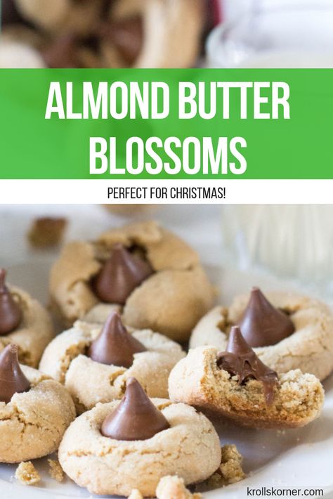 Almond Butter Blossoms, Blossom Cookies, Vegetarian Desserts, Healthy Holiday Recipes, Foods Ideas, Baking Fun, Peanut Butter Oatmeal, Delicious Cookie Recipes, Almond Cookies