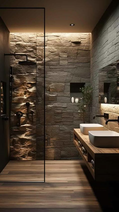 Stone Wall Bathroom, Tile Around Bathtub, Ideas For Bathrooms, Bathtub Ideas, Luxurious Bathtubs, Gold Shower Curtain, Home Bar Rooms, Organization Bathroom, Interior Bathroom