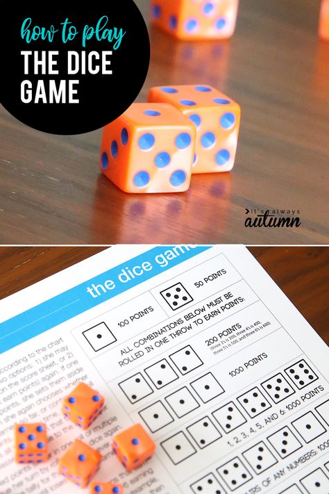 The dice game is easy to learn and fun to play! All you need are 6 dice and a piece of paper to keep score. Great way to keeps kids busy. #games #kidgames Dice Games Kids, Preschool Dice Game Free Printable, Dagz Dice Game Diy, Math Games With Dice, Addition Dice Games, Easy Games For Kids, Rainy Day Activities For Kids, Fun Card Games, Fun Games For Kids