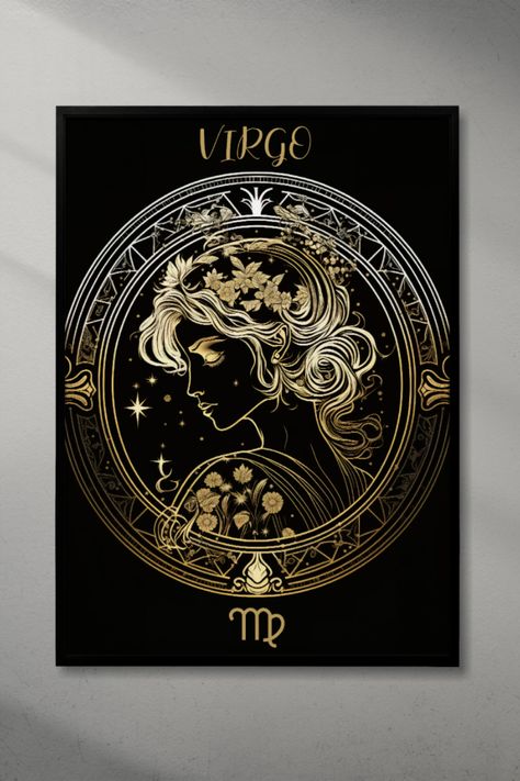 🌟 Add a touch of celestial magic to your space with this beautiful digital print! 🌟 Featuring a stunning golden outline portrait of a woman representing the Virgo zodiac sign, this piece is the perfect addition to any astrology lover's collection. 🌙✨ Instantly downloadable and ready to print, this digital artwork is an easy and affordable way to decorate your home or office. 🔥🖨️ Shop now and enjoy the magic of the stars! 💫🛍️ #virgo #zodiacsign #digitalprint #astrology #goldendesign Zodiac Sign Artwork, Virgo Design Art, Outline Portrait, Zodiac Embroidery, Virgo Art, Virgo Zodiac Sign, Celestial Magic, Astrology Virgo, Virgo Sign