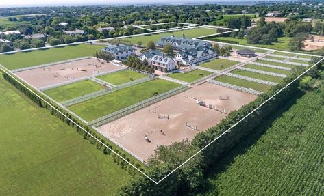 This 20 acre equestrian estate is located at 6 W Pond Drive in Bridgehampton, New York. Minecraft Barn Ideas, Horse Farm Layout, Minecraft Barn, Horse Barn Ideas Stables, Horse Barn Designs, Dream Horse Barns, Horse Barn Plans, Farm Plans, Farm Layout