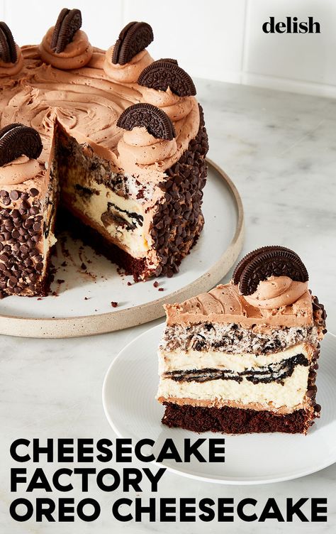 We found the secret to making The Cheesecake Factory's Oreo Cheesecake at home. Cheesecake Factory Chocolate Mousse Cheesecake, Tuxedo Cheesecake Factory Recipe, Cheesecake Copycat Recipes, Best Restaurant Desserts, Copycat Restaurant Recipes Cheesecake Factory, Cheese Factory Copycat Recipes, Layered Cheesecake Recipes, Copycat Cake Recipes, Cheesecake Factory Cheesecake Recipes