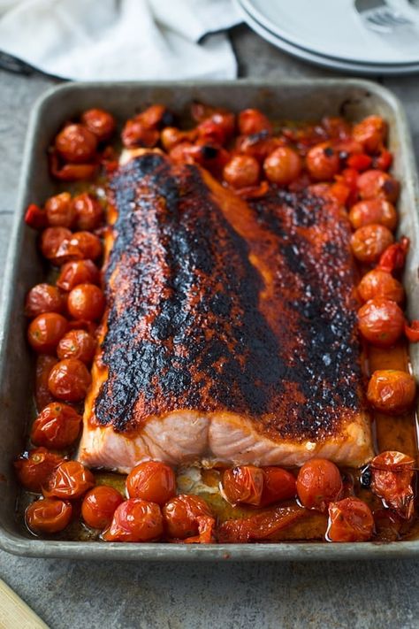 Oven Roasted Salmon, Tomato Butter, Easy Salmon Recipes, Roasted Cherry, Roasted Cherry Tomatoes, For Keeps, Roasted Salmon, Cooking Salmon, Seafood Dinner