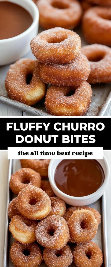 Image for Fluffy Churro Donut Bites Party Desserts Recipes, Simple Sweet Tooth Recipes, Easy Late Night Treats, Couples Baking Recipes, Easy Fun Recipes Desserts, Quick Homemade Desserts Simple, 5 Ingredient Snacks, Superbowl Party Sweets, Light Fluffy Donuts Recipe