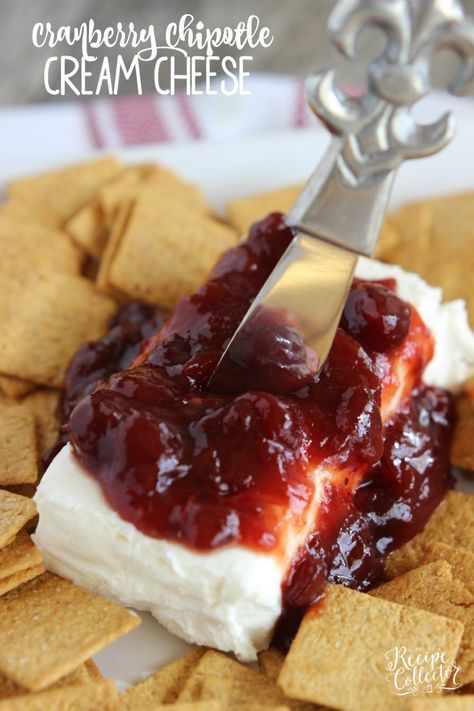 Cranberry Chipotle Cream Cheese - The smoky flavor of chipotle peppers mixed with sweetened cranberries served on top of cream cheese makes a great holiday appetizer served with crackers. Chipotle Cream Cheese, Best Christmas Appetizers, Chipotle Peppers, Cranberry Cream Cheese, Cranberry Cheese, Holiday Appetizer, Cream Cheese Dips, Cheese Making, Finger Foods Easy