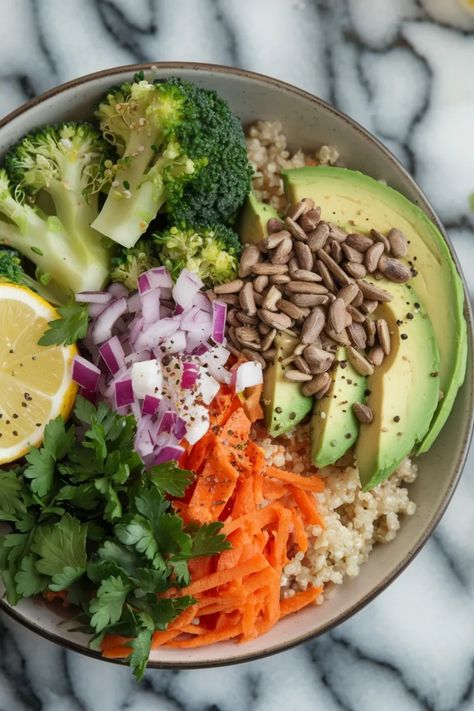 A photo of a  Detox Broccoli Bowls a Detox meals Cleansing Foods Recipes, Detox Salad Recipes Clean Eating, Post Holiday Detox Diet, Healthy Detox Meals, Detox Foods Meals, 10 Day Detox Diet Hyman Recipes, Biohacking Recipes, Detox Recipes Meals, Detox Meals Recipes