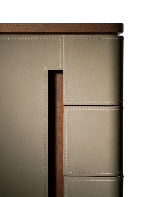 Fidelio by Poltrona Frau S.P.A. | Archello Leather Wall Panels, Leather Cabinet, Chest Of Drawers Design, Millwork Details, Drawers Design, Cabinet Detailing, Joinery Details, Poltrona Frau, Leather Wall