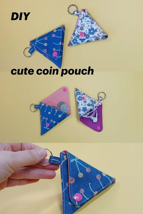 Triangle Coin Purse Pattern, Diy Keychain Pouch, Felt Coin Purse Diy, Sewing Coin Purse Pattern, Triangle Pouch Pattern, Diy Coin Holder, Easy Coin Purse Tutorial, Snap Coin Purse Pattern, Fabric Coin Purse Diy Free Pattern