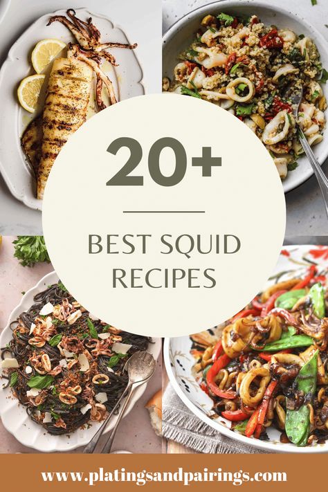 Move over, shrimp and salmon, there's a new seafood vying for your plate's attention: squid! Often relegated to fried rings or calamari appetizers, this versatile ingredient absolutely deserves more attention in the kitchen. Here are 20+ easy squid recipes to try out! Filipino Squid Recipe, Squid Recipes Easy, Squid Rings Recipe, Predinner Snacks, Cuttlefish Recipe, Cuttlefish Recipes, Squid Dishes, Squid Salad, Dinner Party Appetizers