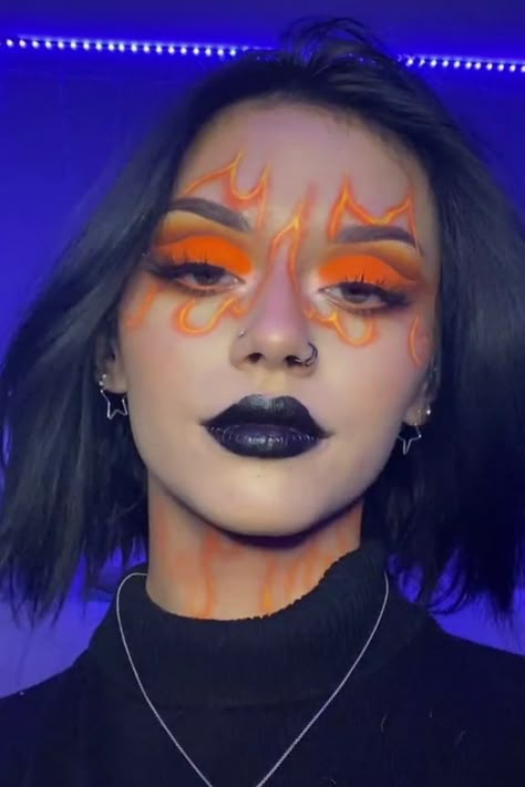 Decade Makeup, Flame Makeup, Makeup Artistique, Fire Makeup, Artsy Makeup, Yellow Makeup, Look Festival, Makeup Eye Looks, Full Face Makeup