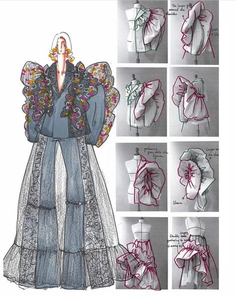 Fashion Shops Interior, Fashion Design Board Layout, Draping Portfolio, Fashion Collection Portfolio, Kawaii Moodboard, Abstract Fashion Illustration, Ruffles Drawing, Fashion Design Ideas, Lace Princess Dress