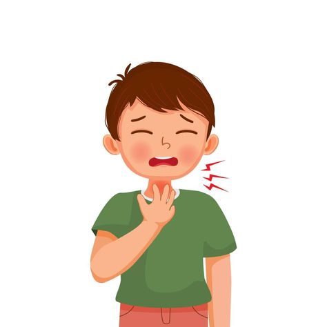 Little boy suffering from sore throat touching his swelling and painful neck as symptoms of flu and allergy Sore Throat Remedies For Adults, Fever Images, Language Pictures, Doctor Logo Design, Honey For Sore Throat, Sores On Scalp, Sore Throat Tea, Doctor Logo, Common Cold Symptoms