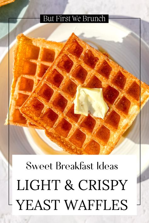 Light and Crispy Yeast Waffles take only 5 minutes prep the night before, for a quick and delicious breakfast the next morning. Their incredibly airy texture will have you keeping your waffle maker on the counter full time! Yeasted Waffles Overnight, Crispy Waffle Recipe, Yeast Waffle Recipe, Belgium Waffle Recipe, Yeast Waffles, Waffle Wednesday, Waffle Batter Recipe, Yeasted Waffles, Savory Waffle Recipe