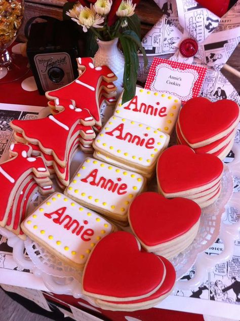 Orphan Annie Cast Party Party Ideas | Photo 9 of 14 | Catch My Party Annie Themed Birthday Party, Annie Movie, Annie Play, Annie Jr, Annie Musical, Cast Gifts, Orphan Annie, Party Food Themes, Music Themed Parties