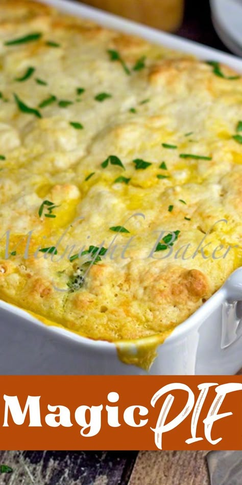 Bake this super easy chicken pie in a casserole dish. Quick & easy family dinner recipe for the whole family. Bisquick Chicken Recipes, Chicken Pie Recipe Easy, Magic Chicken, Bisquick Chicken, Easy Chicken Casserole, Chicken Pie Recipe, Easy Chicken Casserole Recipes, Pot Pie Recipes, Chicken Casserole Easy