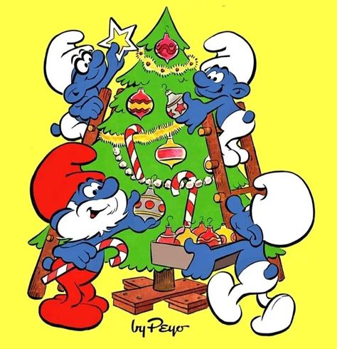 Christmas Smurfs, Smurfs Christmas, Smurf Christmas, Smurfs Drawing, 80s Cartoon Characters, The Smurfs 2, Smurf Village, Mushroom Christmas, Senior Crowns