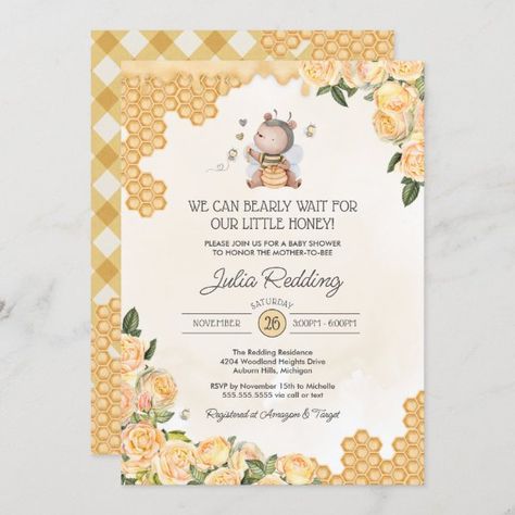 Little Honey Teddy Bear Mom-to-Bee Baby Shower Invitation