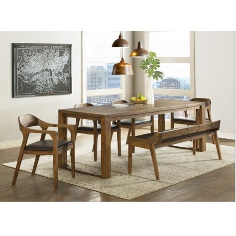 Mercury Row® Franke 6 - Piece Drop Leaf Acacia Solid Wood Dining Set & Reviews | Wayfair Extendable Dining Table Set, Nook Dining Set, 3 Piece Dining Set, Solid Wood Dining Set, 7 Piece Dining Set, Kitchen Dining Sets, Extension Dining Table, Dining Table With Bench, Solid Wood Dining Table